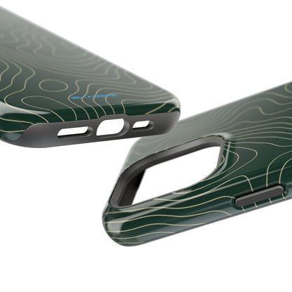 Topographic Green Magnetic Impact-Resistant iPhone Case | MagSafe compatible  Shamo's