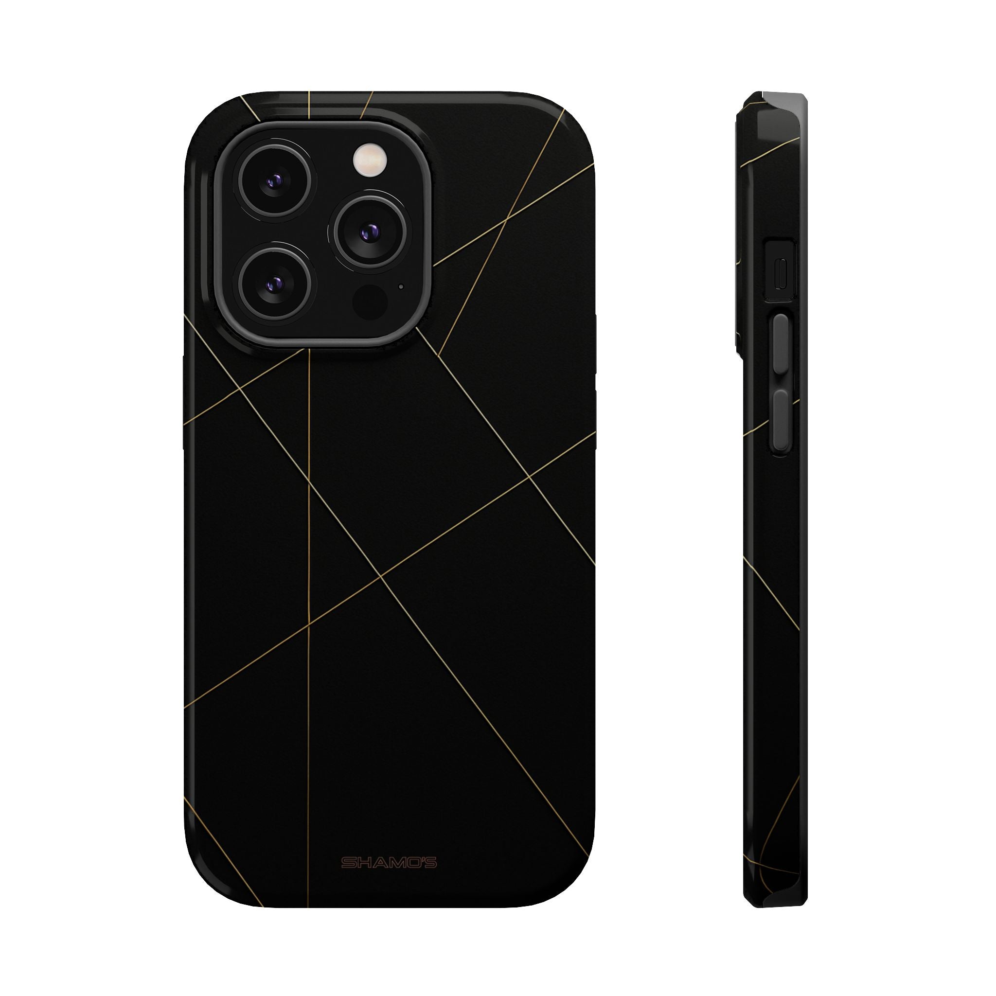 Black phone case with fine intersecting geometric lines