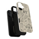 NY City Icons Tough iPhone Case — Statue of Liberty, Pizza & Taxi Pattern | Compatible with MagSafe  Shamo's