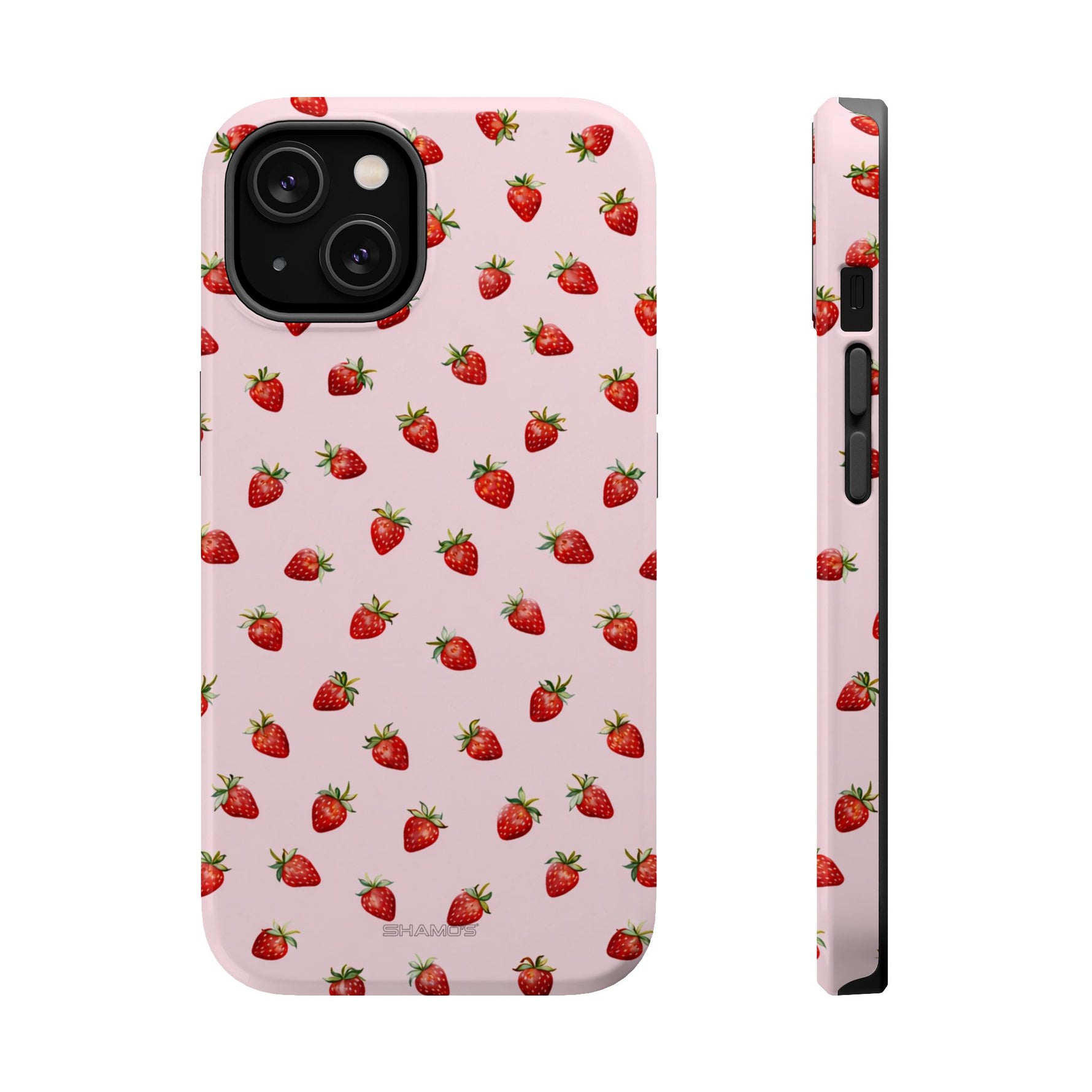 Strawberry Pattern Magnetic Impact-Resistant Phone Case with MagSafe Compatibility