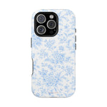 Preppy Look Blue Floral Impact-Resistant Phone Case and MagSafe Compatible