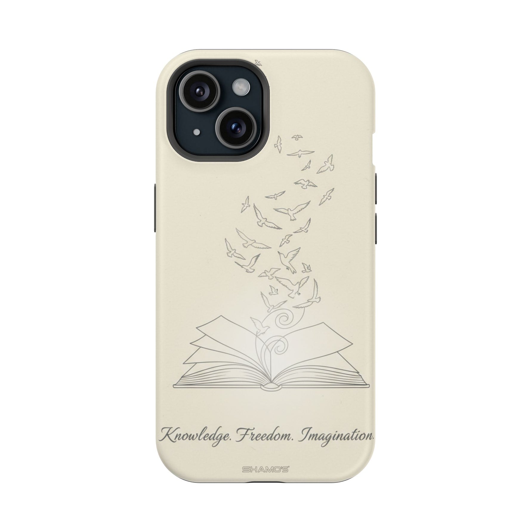 'Knowledge, Freedom, Imagination' Book & Birds Minimalist Magnetic Impact-Resistant Phone Case with MagSafe