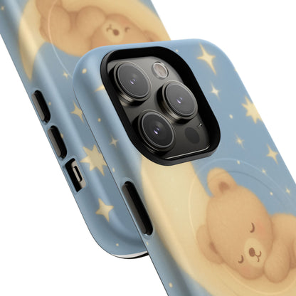 Sleepy Teddy Bear & Stars iPhone Case with MagSafe