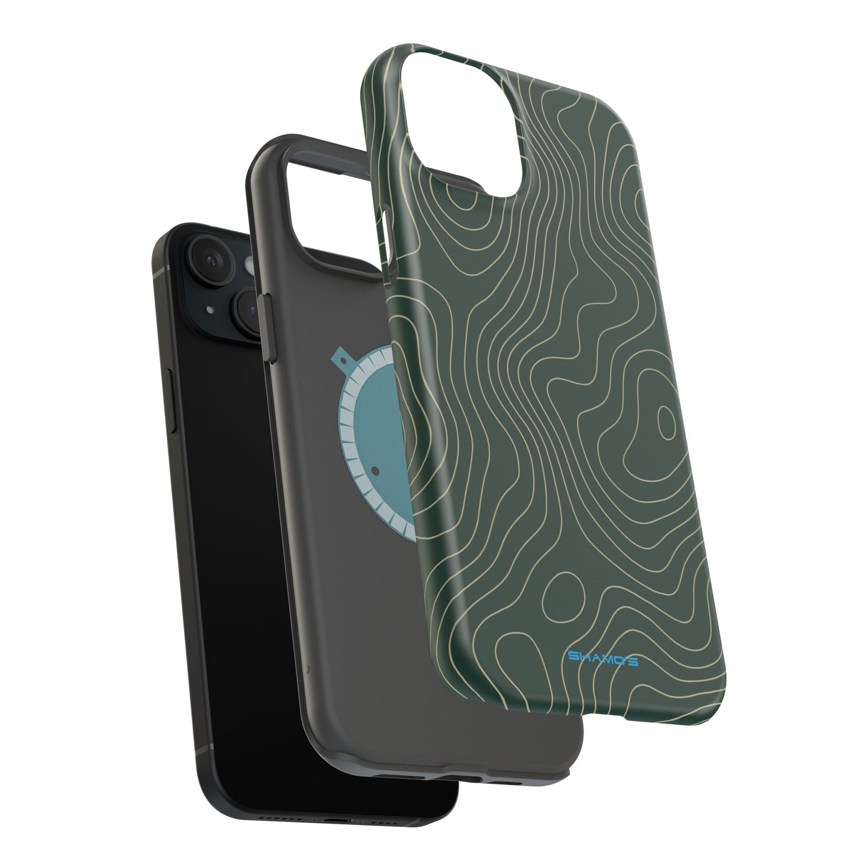 Topographic Green Magnetic Impact-Resistant iPhone Case | MagSafe compatible  Shamo's