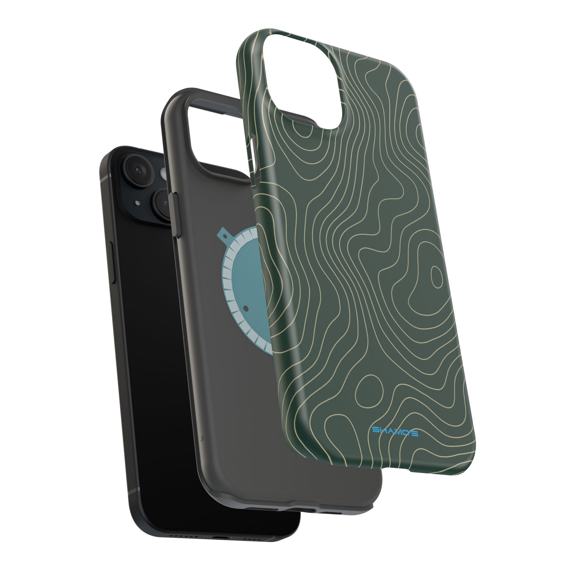 Topographic Green Magnetic Impact-Resistant iPhone Case | MagSafe compatible  Shamo's