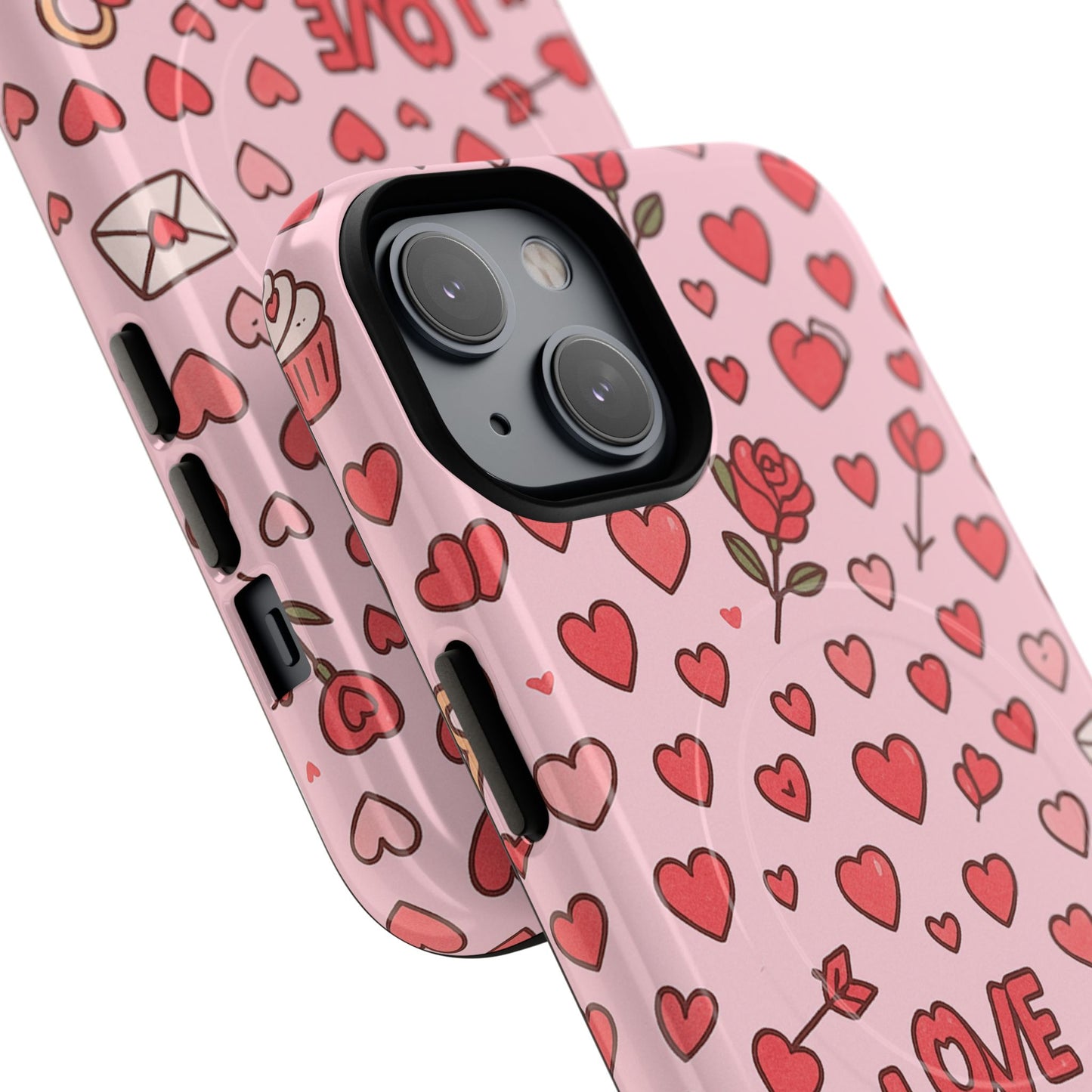 Pink Love Hearts Pattern Tough iPhone Case (MagSafe compatible)