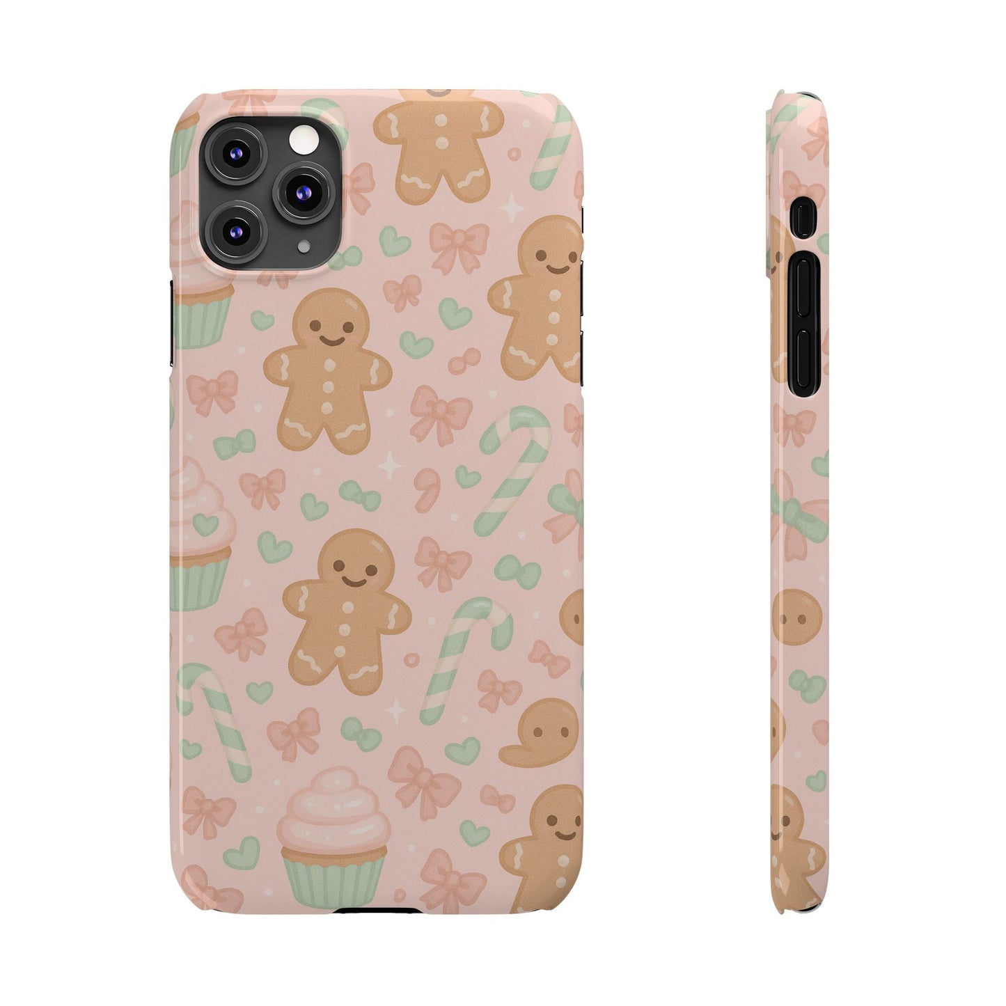 Gingerbread Holiday Slim iPhone Case — Cute Candy Cane & Cupcake Pattern