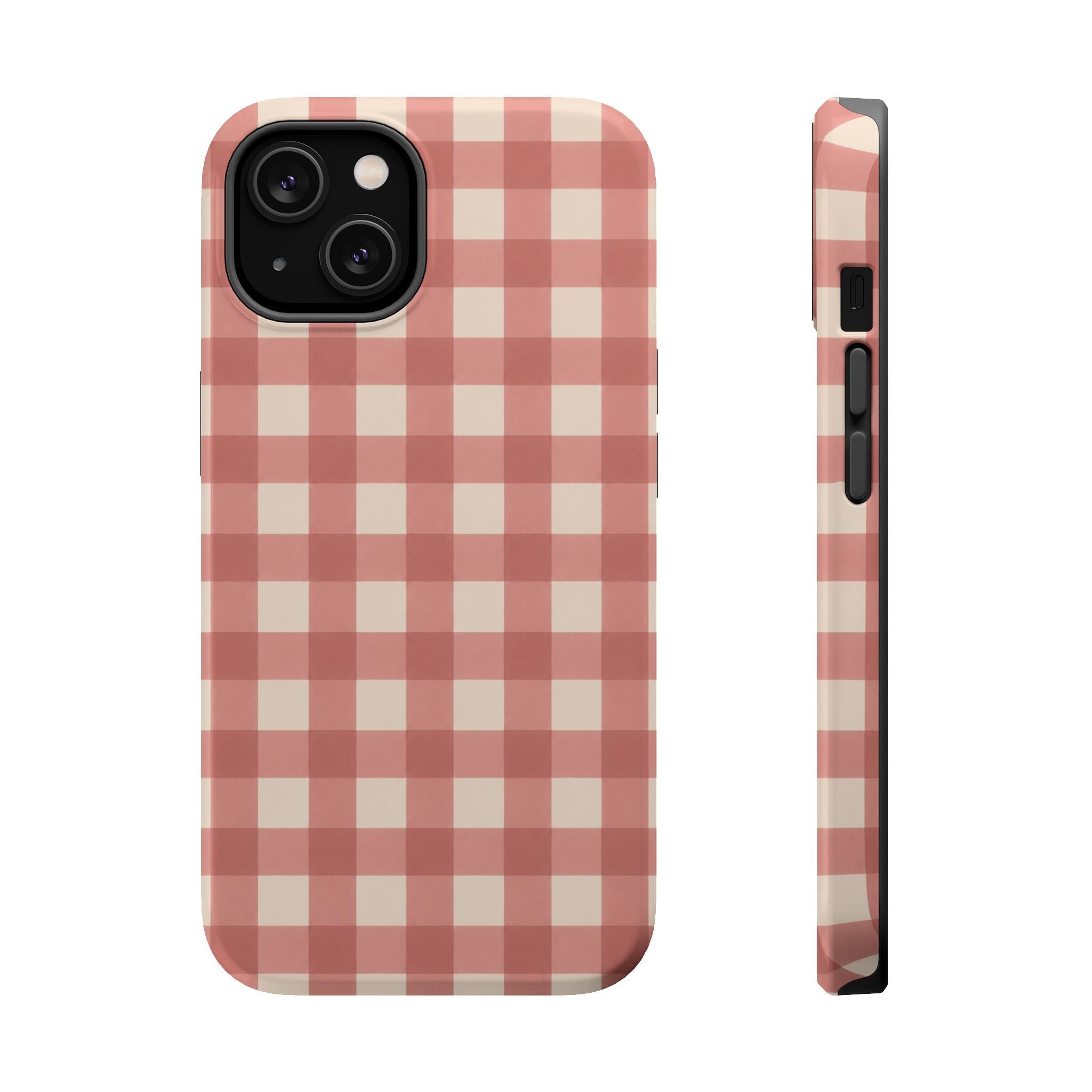 Prairie Gingham MagSafe Phone Case, glossy iPhone 14, rear and side profile