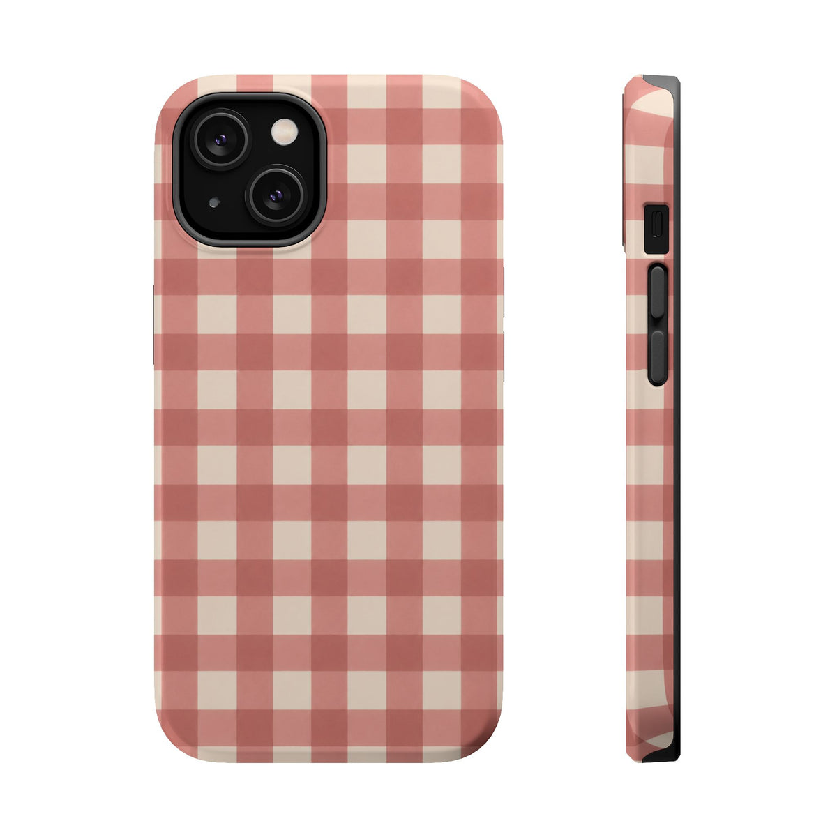 Prairie Gingham MagSafe Phone Case, glossy iPhone 14, rear and side profile