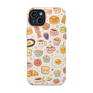 Kawaii Breakfast Pattern Magnetic Phone Case, Cute Cartoon Food Impact-Resistant Cover, MagSafe Compatible - iPhone 15 Plus / Glossy - Shamo's