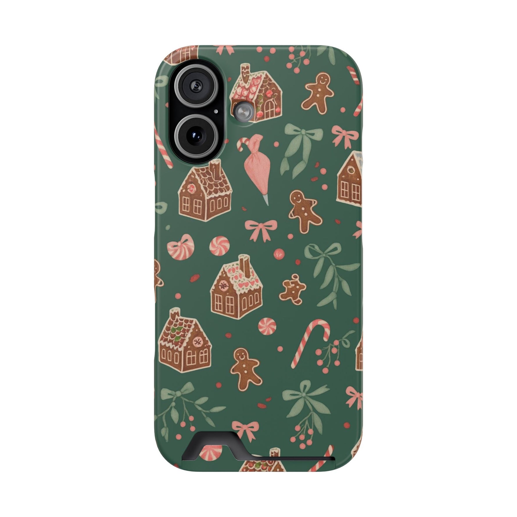 Holiday Gingerbread Phone Case with Card Holder — Festive Green Candy Cane Design  Shamo's iPhone 17 / Matte / Without gift packaging
