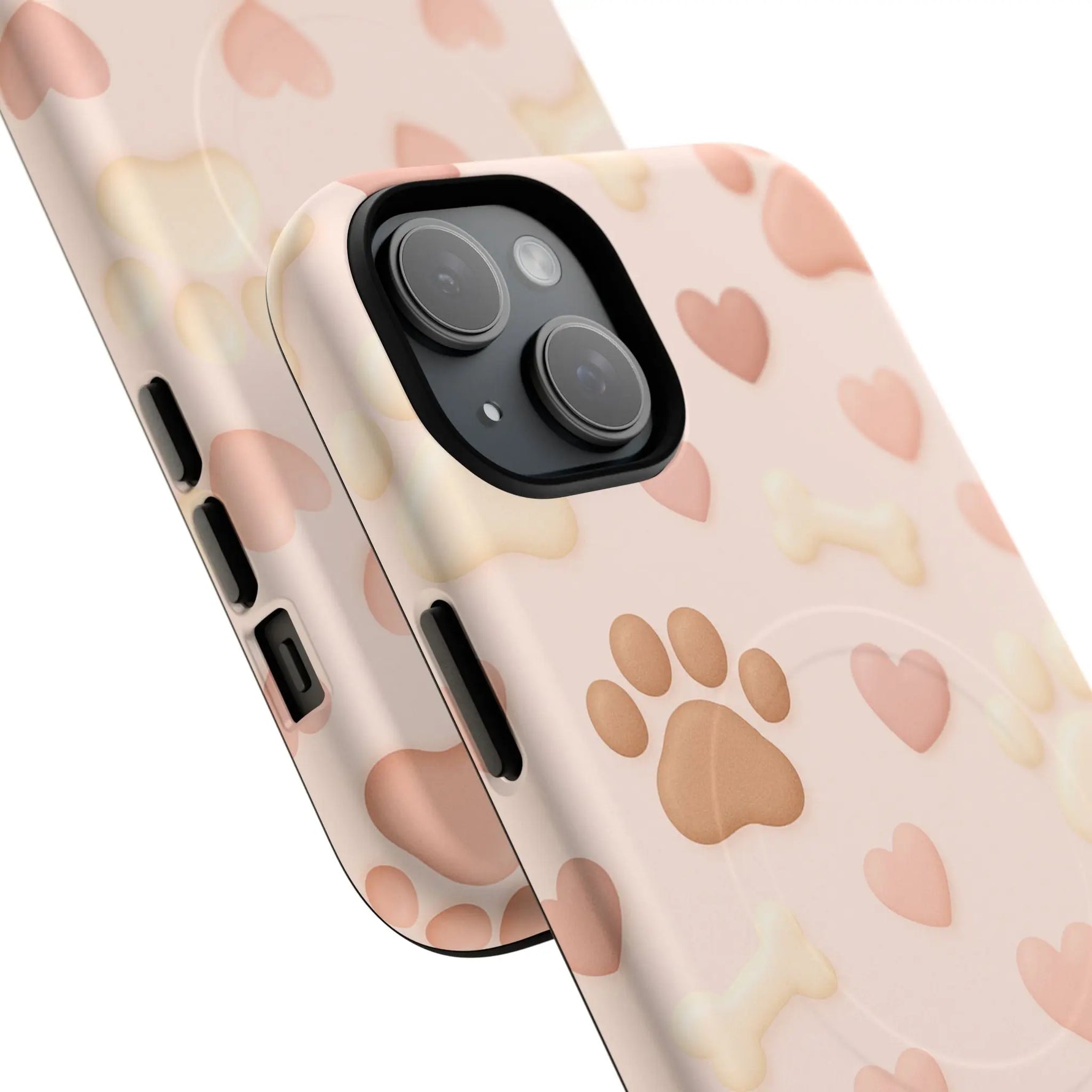 Pet Paw Pattern Phone Case — Pink Puppy Hearts & Bones with MagSafe - Shamo's