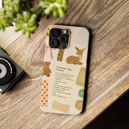 Slim iPhone Case — Cozy Baking & Teddy Pattern (Recipe, Deer, Buttons)