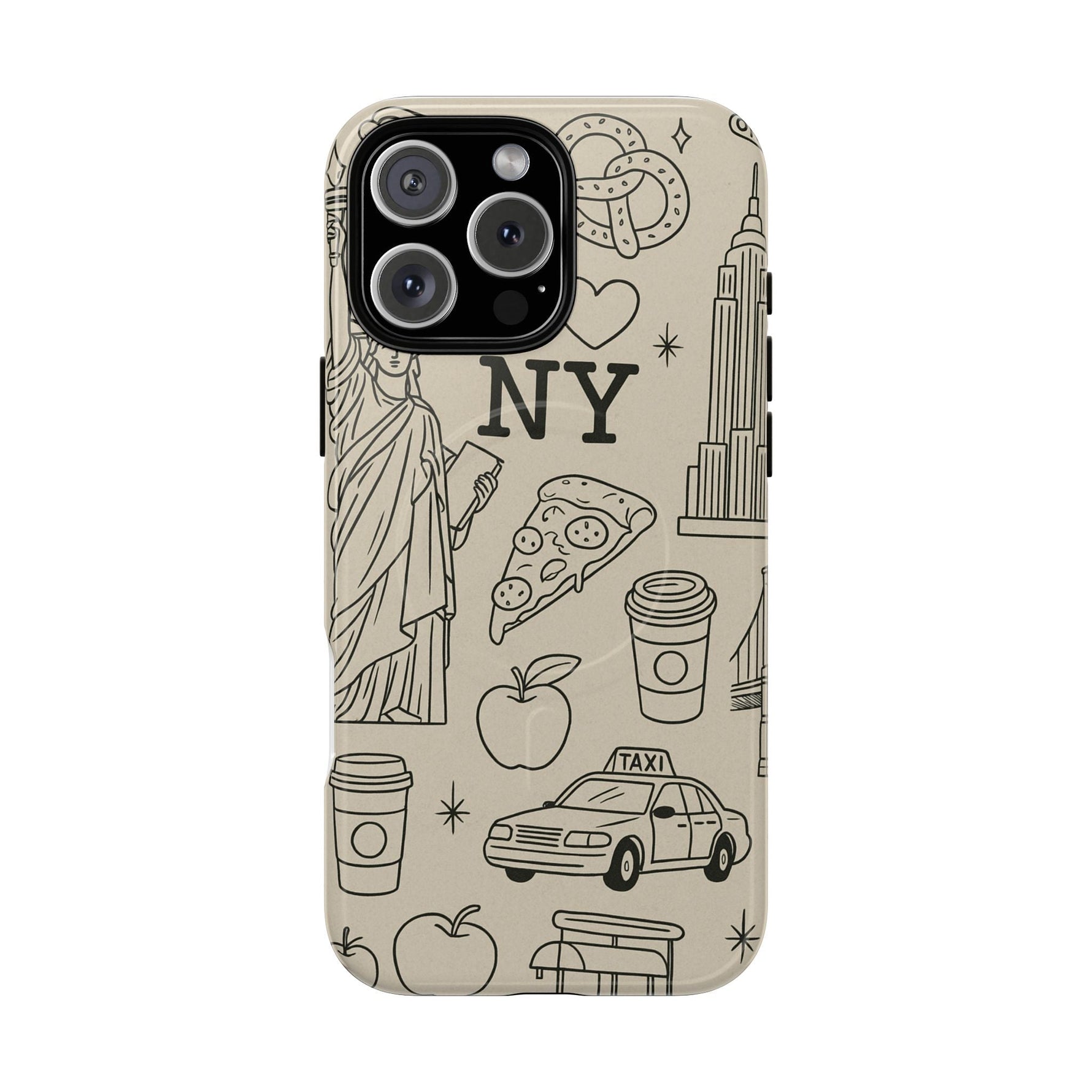 NY City Icons Tough iPhone Case — Statue of Liberty, Pizza & Taxi Pattern | Compatible with MagSafe  Shamo's iPhone 16 Pro Max / Glossy