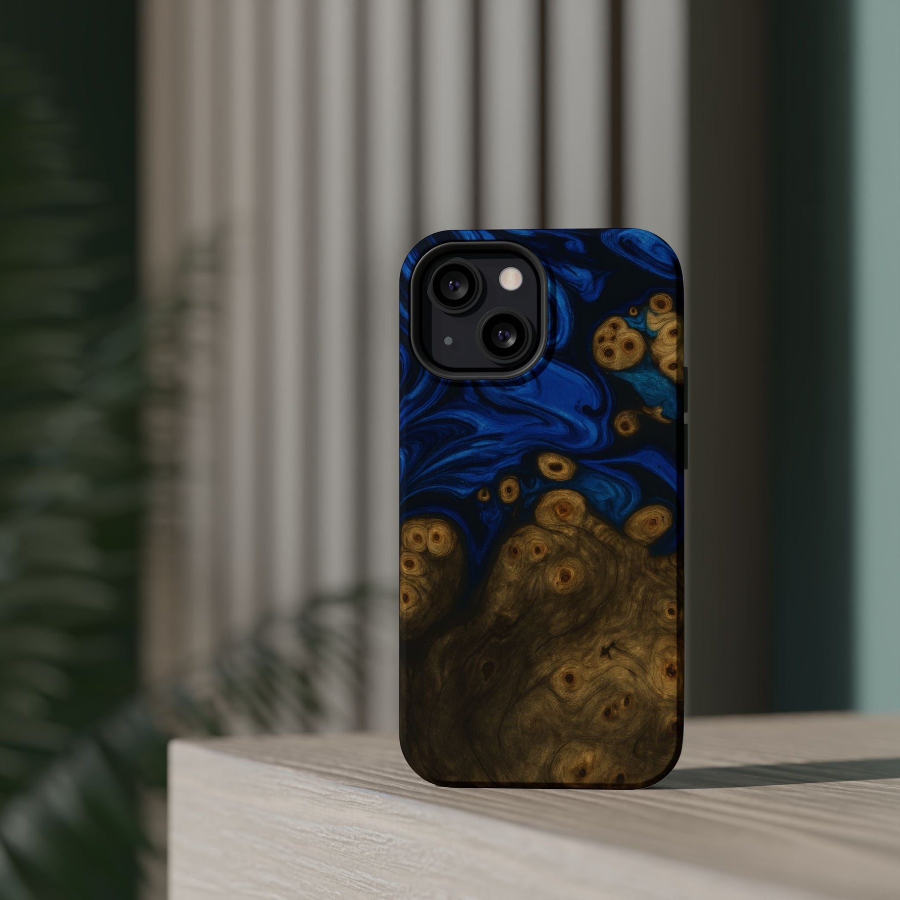 Blue Swirl & Burl Wood Impact iPhone Case | MagSafe compatible  Shamo's