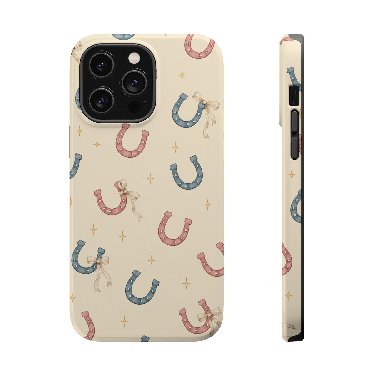 Prairie Horseshoes MagSafe Phone Case, glossy iPhone 14 Pro Max, rear and side profile