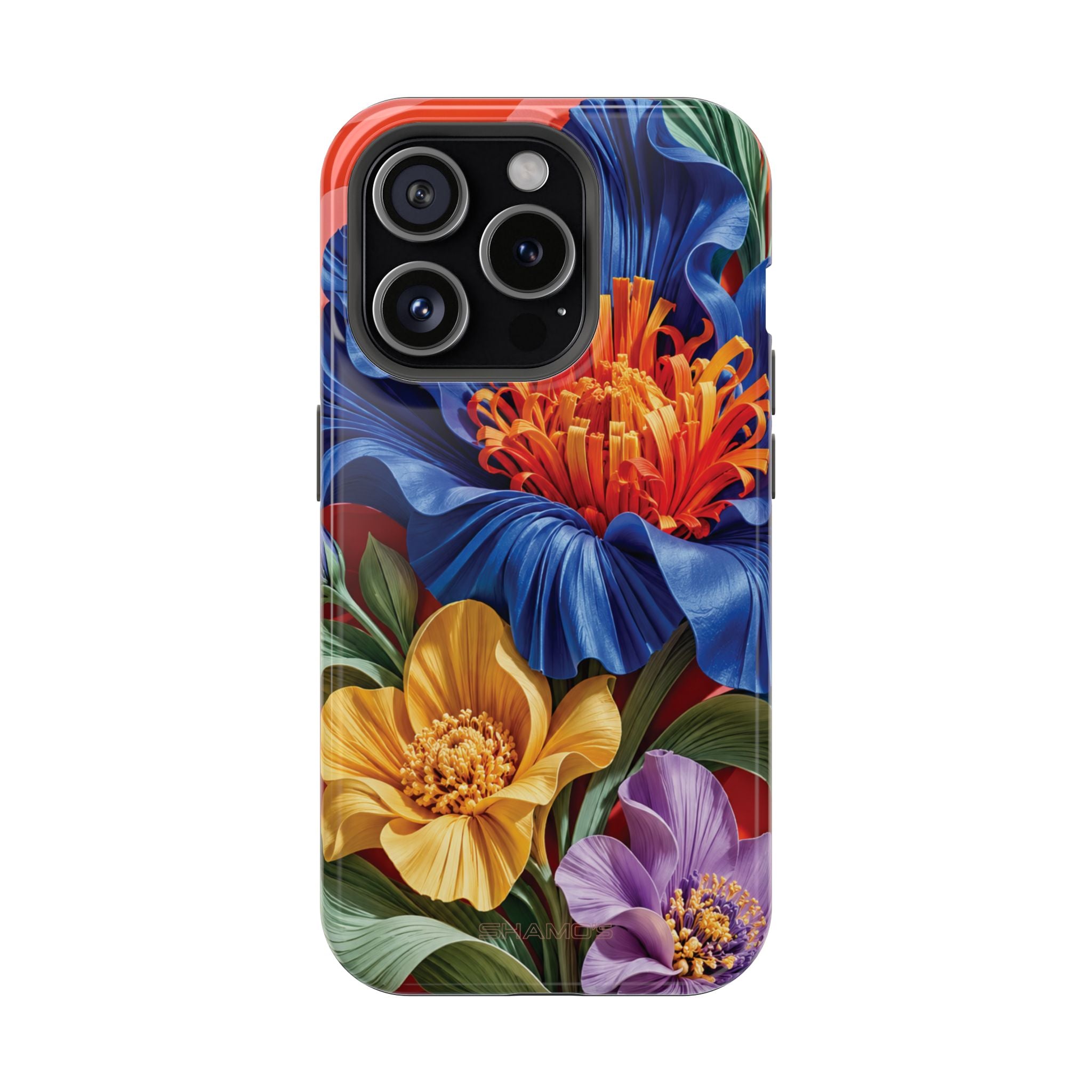 Electric Paradise MagSafe Phone Case – Cobalt Floral & Coral Waves | Glossy