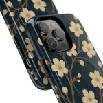 Navy Cherry Blossom Floral iPhone Case - Compatible with MagSafe - Shamo's