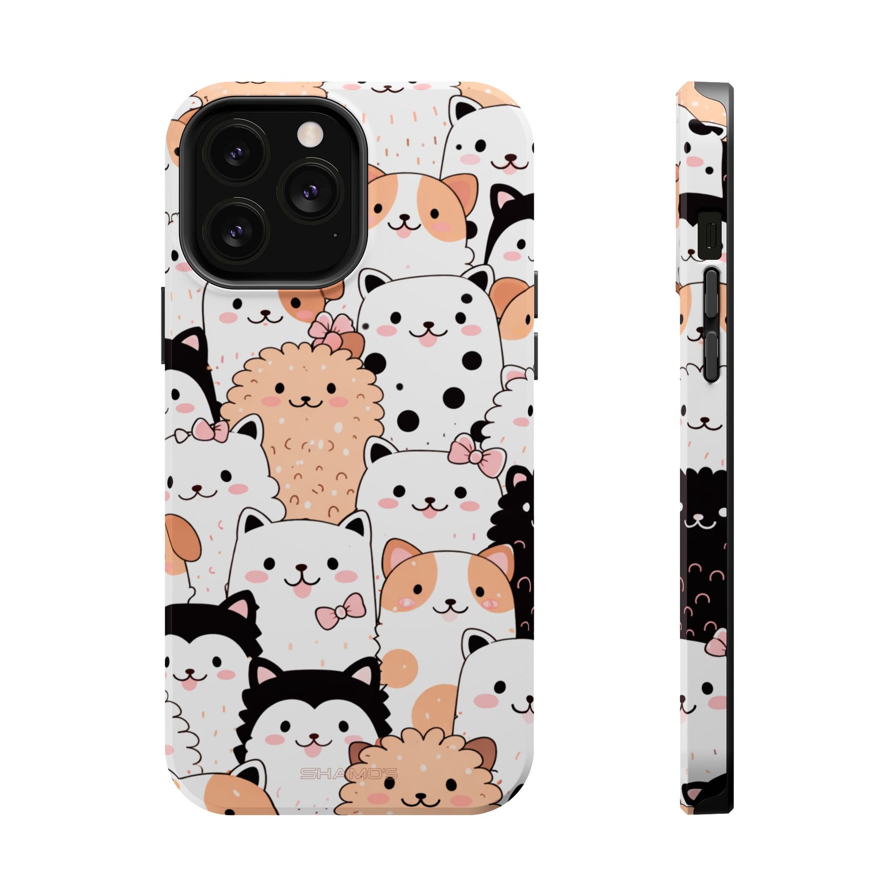 Cute Cartoon Cats & Puppies Phone Case with MagSafe Compatibility