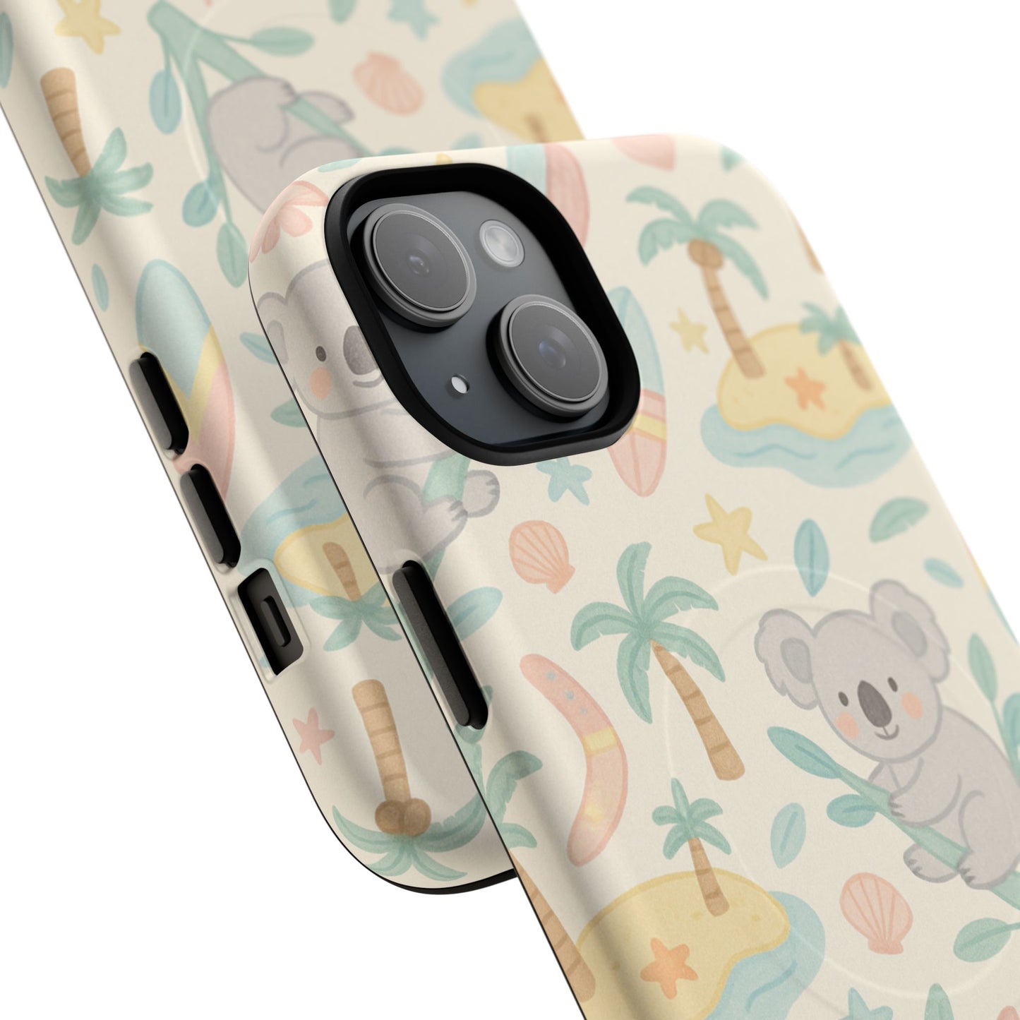 Australia Hand-Drawn Koala Beach iPhone Case — Cute Tropical Palm & Surf Print | with MagSafe