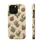 Cactus Bloom – Sage Green Floral Cactus MagSafe Phone Case, glossy iPhone 14 Pro Max, rear and side profile