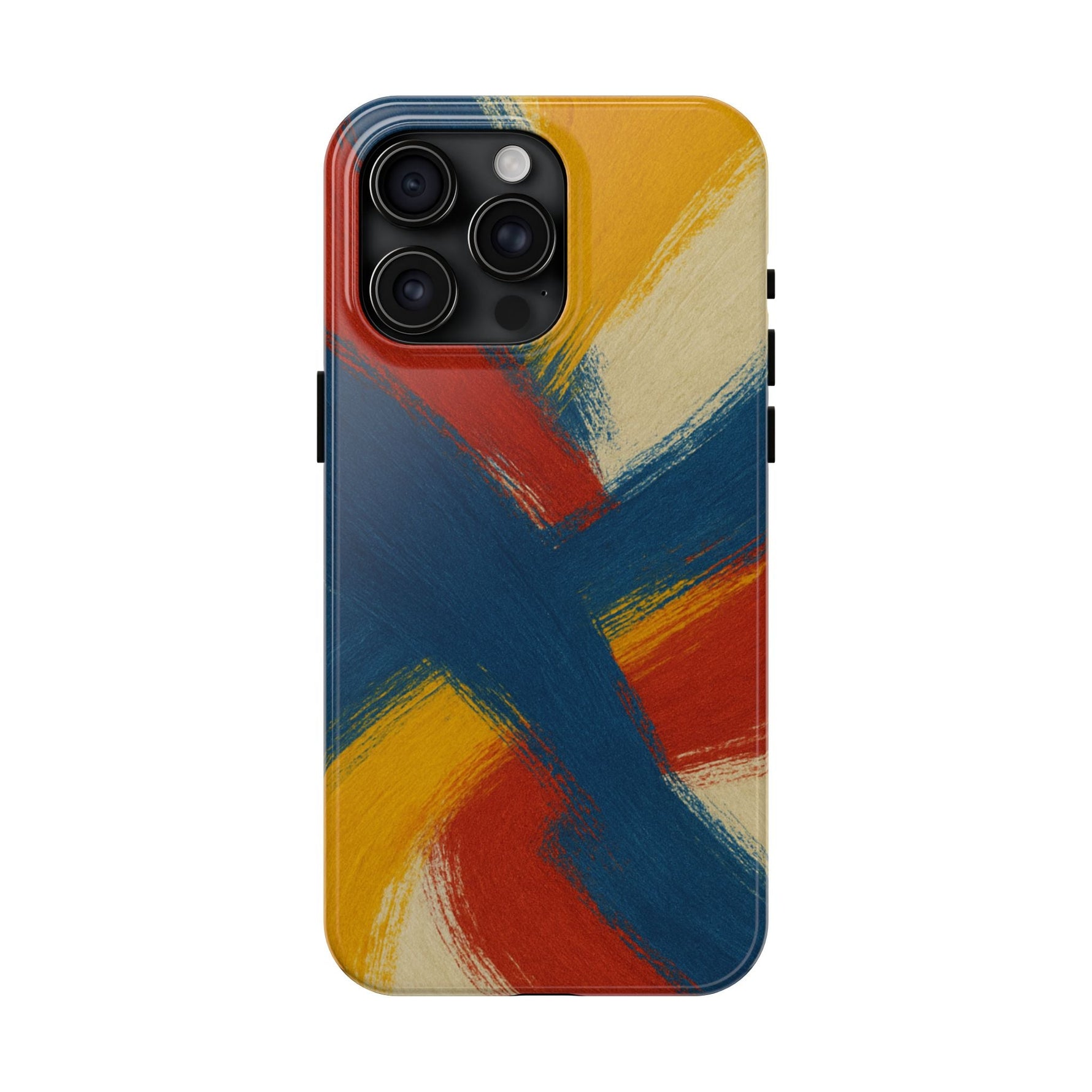 Abstract Brushstroke Tough Phone Case — Colorful Red, Blue & Yellow Protective Cover  Shamo's iPhone 15 Pro Max