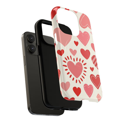 Heart Pattern Tough iPhone Case — Cute Red & Pink Hearts Protective Cover (MagSafe compatible)