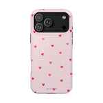 Pink Heart Gingham MagSafe iPhone Case, Impact‑Resistant, Magnetic Protection