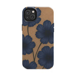 Navy Floral Tough Phone Case — Durable Protective Case with Blue Flowers on Kraft Background