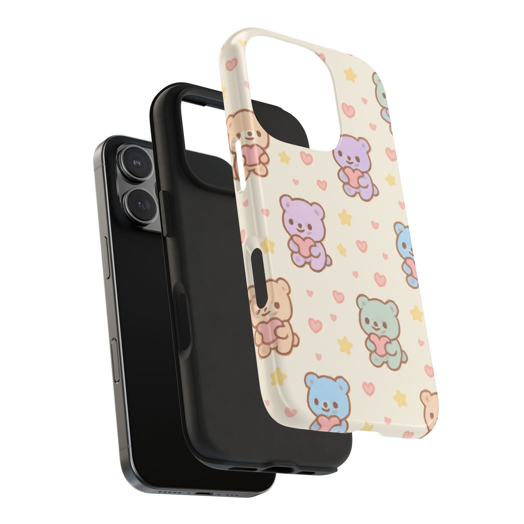 Cute Pastel Bear Impact Phone Case | Heart & Star Kawaii Pattern  Shamo's