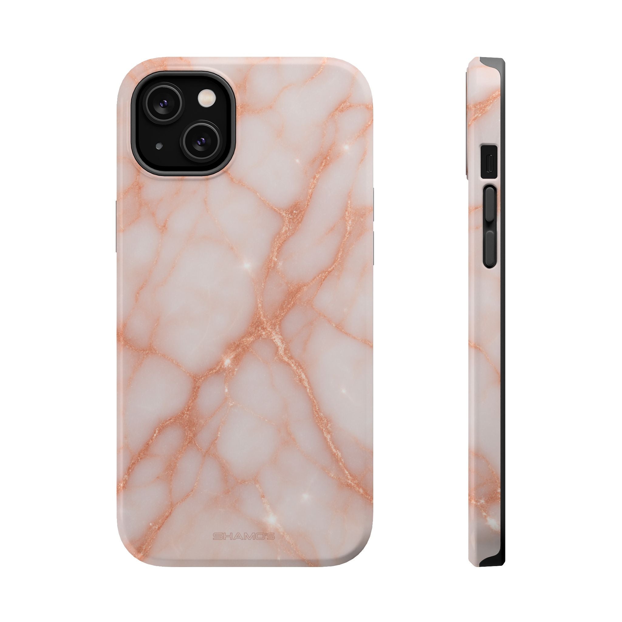 Phone case with pale pink marble and fine rose-gold-colored veining