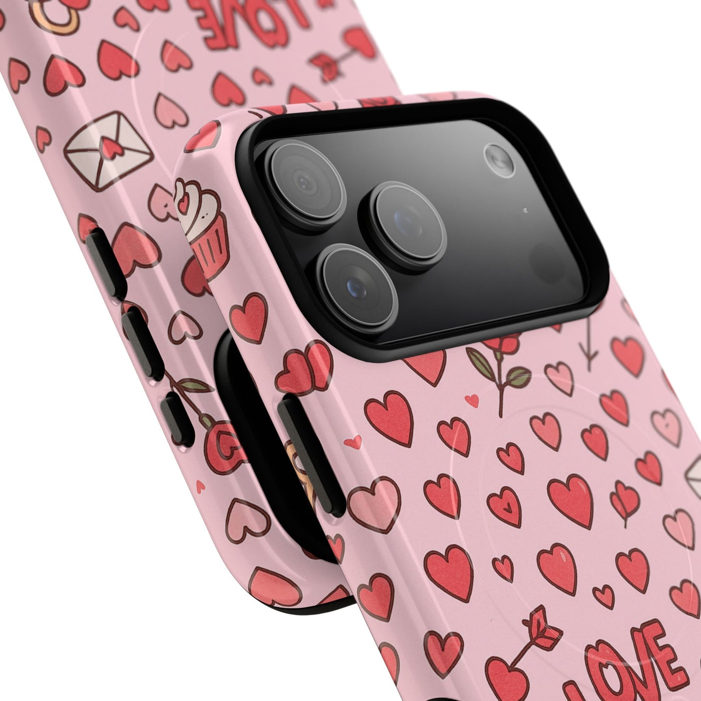 Pink Love Hearts Pattern Tough iPhone Case (MagSafe compatible)