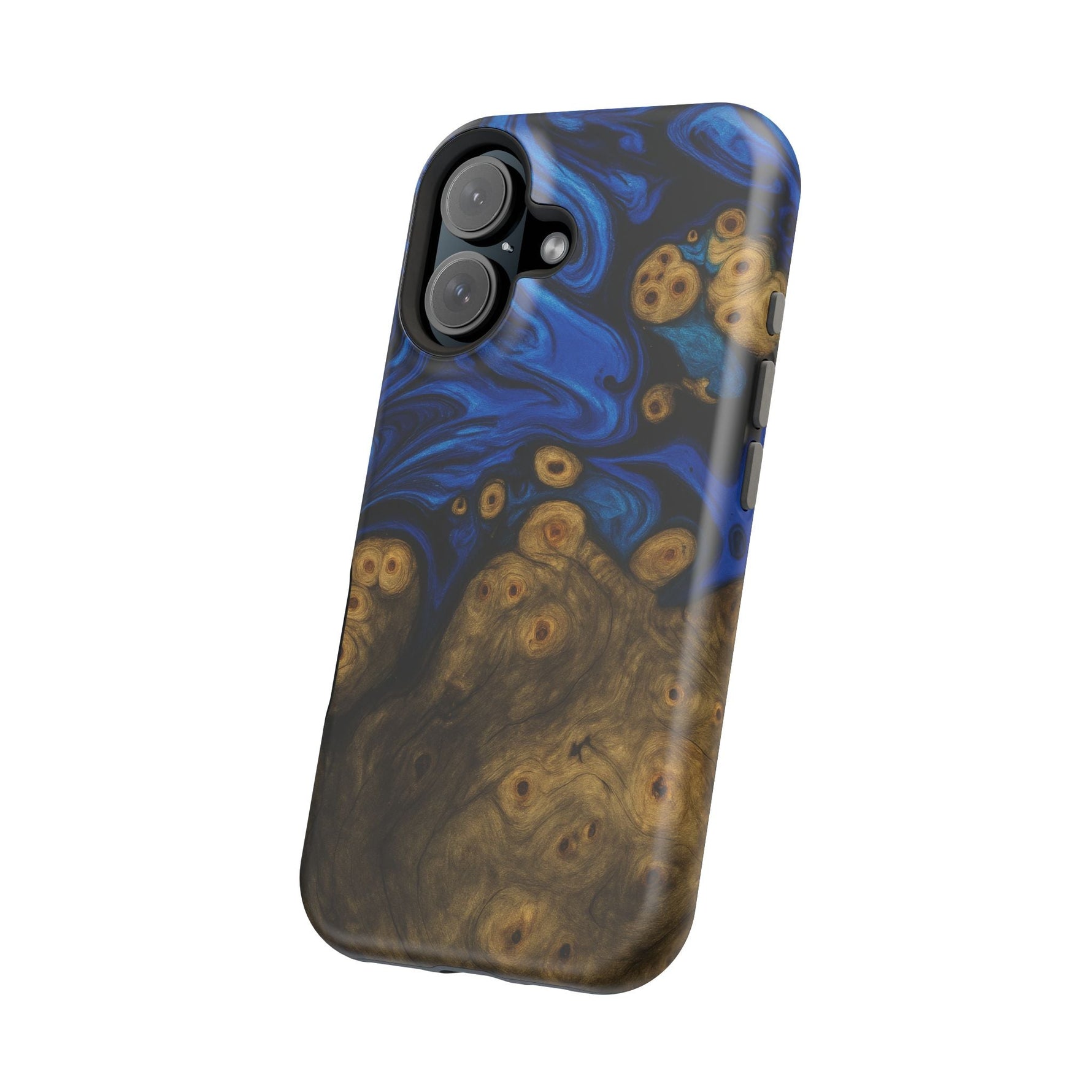 Blue Swirl & Burl Wood Impact iPhone Case | MagSafe compatible  Shamo's