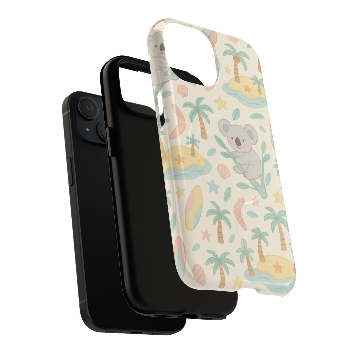 Australia Hand-Drawn Koala Beach iPhone Case — Cute Tropical Palm & Surf Print | with MagSafe