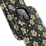 Navy Cherry Blossom Floral iPhone Case - Compatible with MagSafe - Shamo's