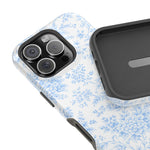 Preppy Look Blue Floral Impact-Resistant Phone Case and MagSafe Compatible