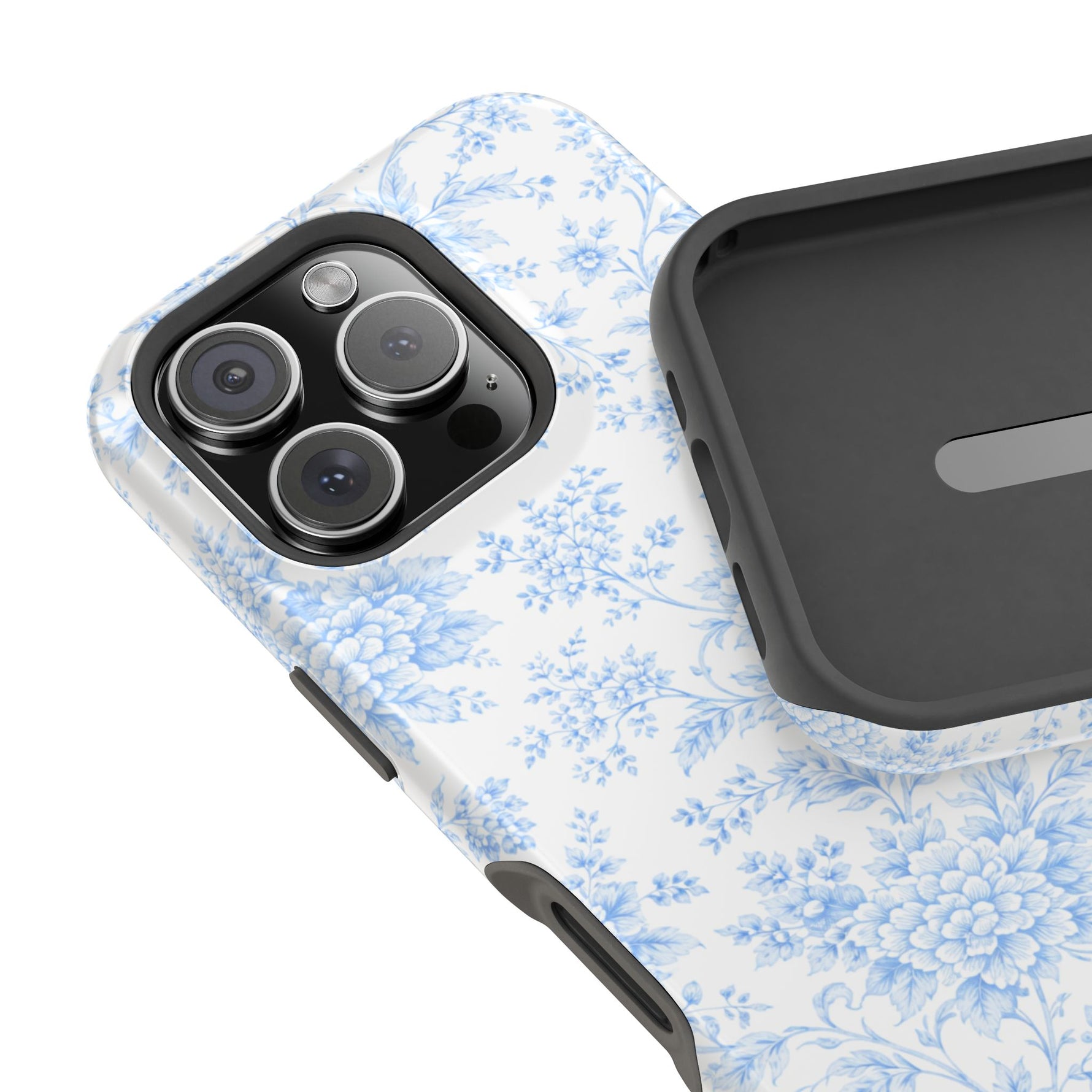 Preppy Look Blue Floral Impact-Resistant Phone Case and MagSafe Compatible