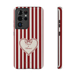 Funda personalizada a rayas — Diseño de corazón rojo y blanco (nombres personalizados)