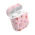 Pink Teddy Hearts AirPod Case, Cute Striped Protective Cover