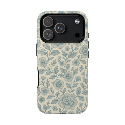 Vintage Blue Floral Tough Case for iPhone - Compatible with MagSafe