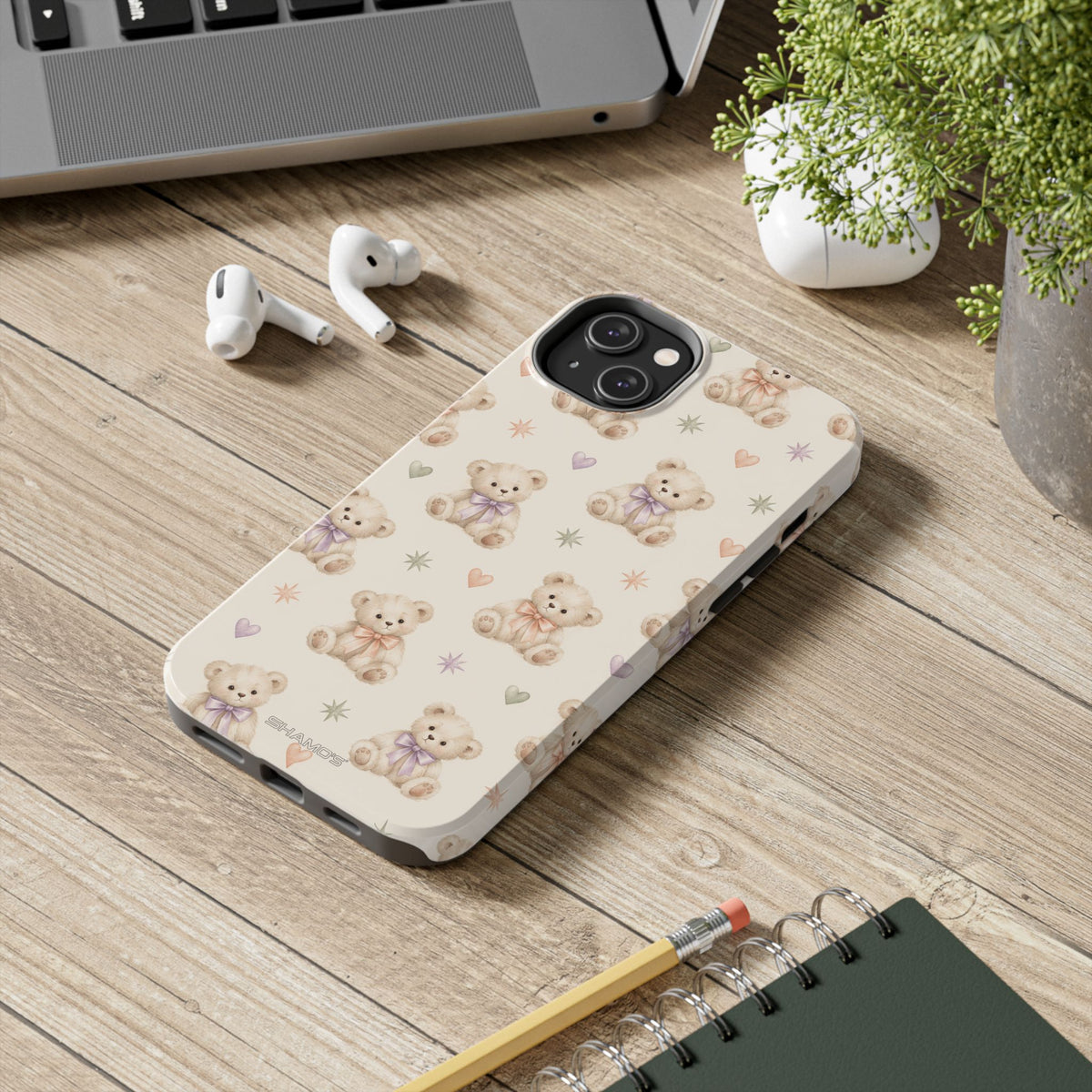Cute Pastel Bear Impact Phone Case | Heart & Star Kawaii Pattern