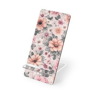 Floral Phone Stan, Pink Vintage Flower Mobile Display Stand - 2.8" x 5.9" / Glossy - Shamo's