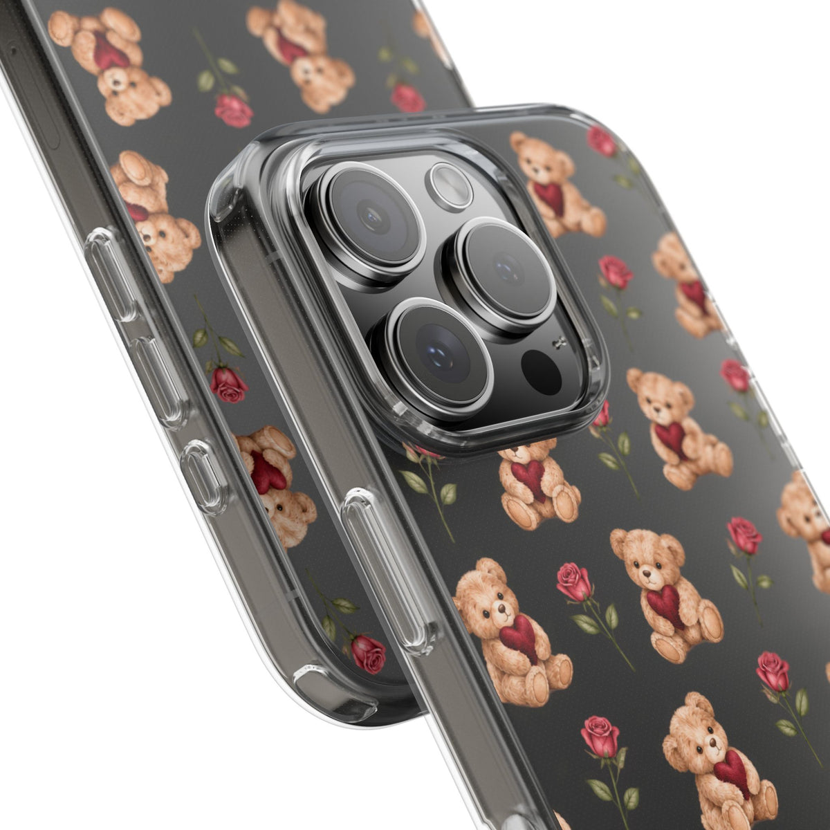 Romantic Teddy Bear Impact-Resistant Phone Case with Heart Design