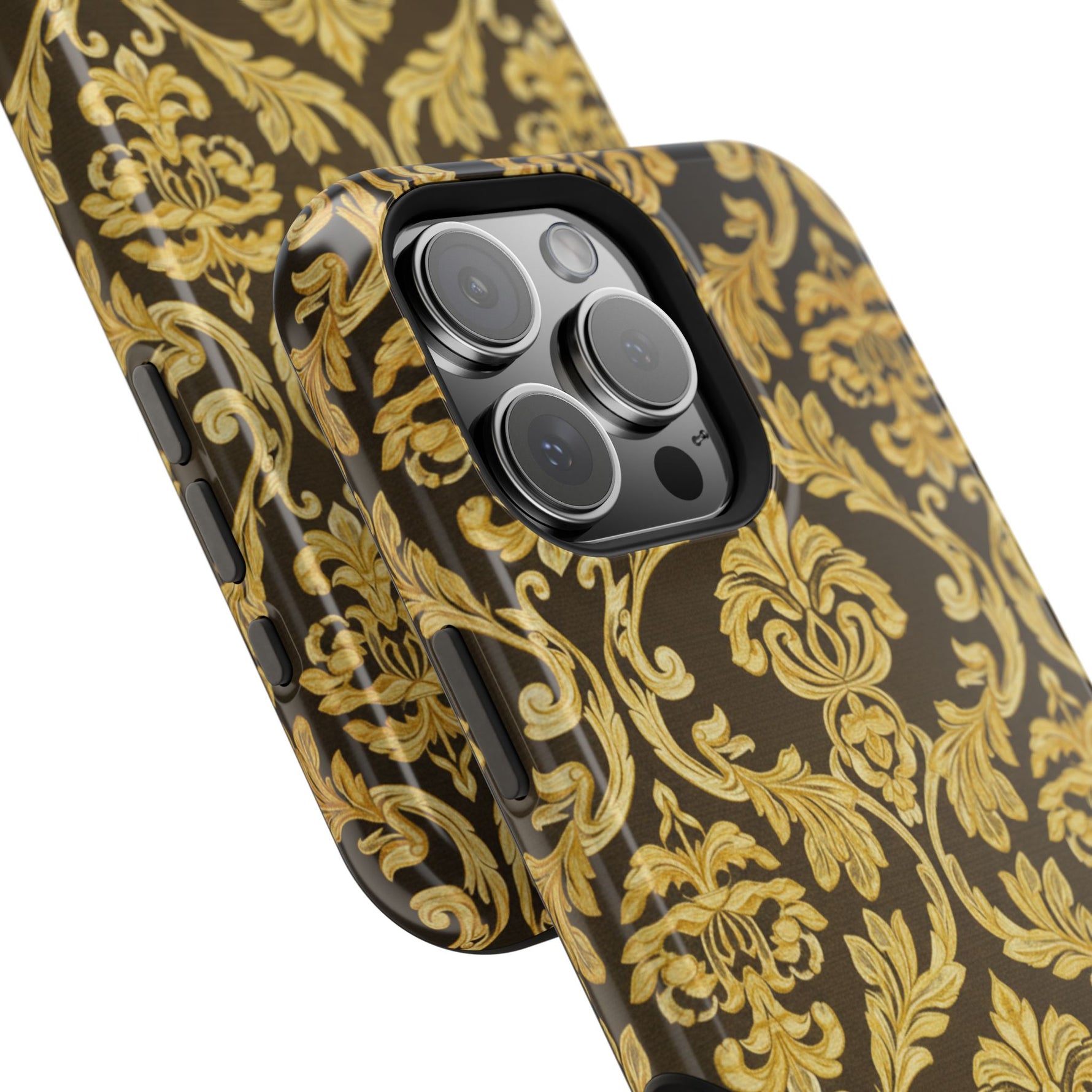 Gold Damask Magnetic Impact-Resistant iPhone Case with MagSafe Compatibility