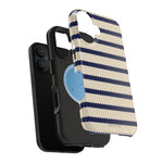 Navy & Cream Ribbed Holiday Sweater Design iPhone Case with MagSafe compatibility