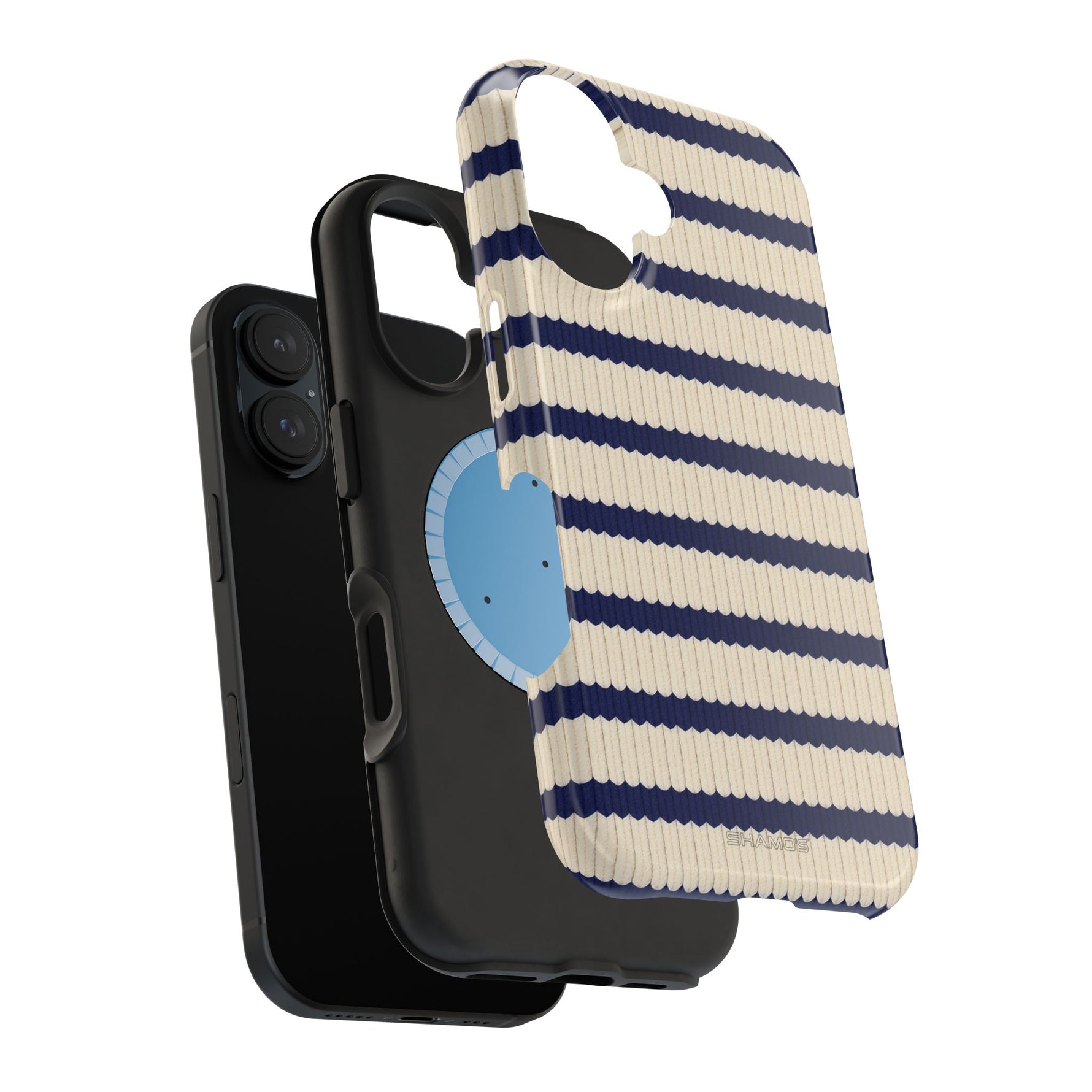 Navy & Cream Ribbed Holiday Sweater Design iPhone Case with MagSafe compatibility