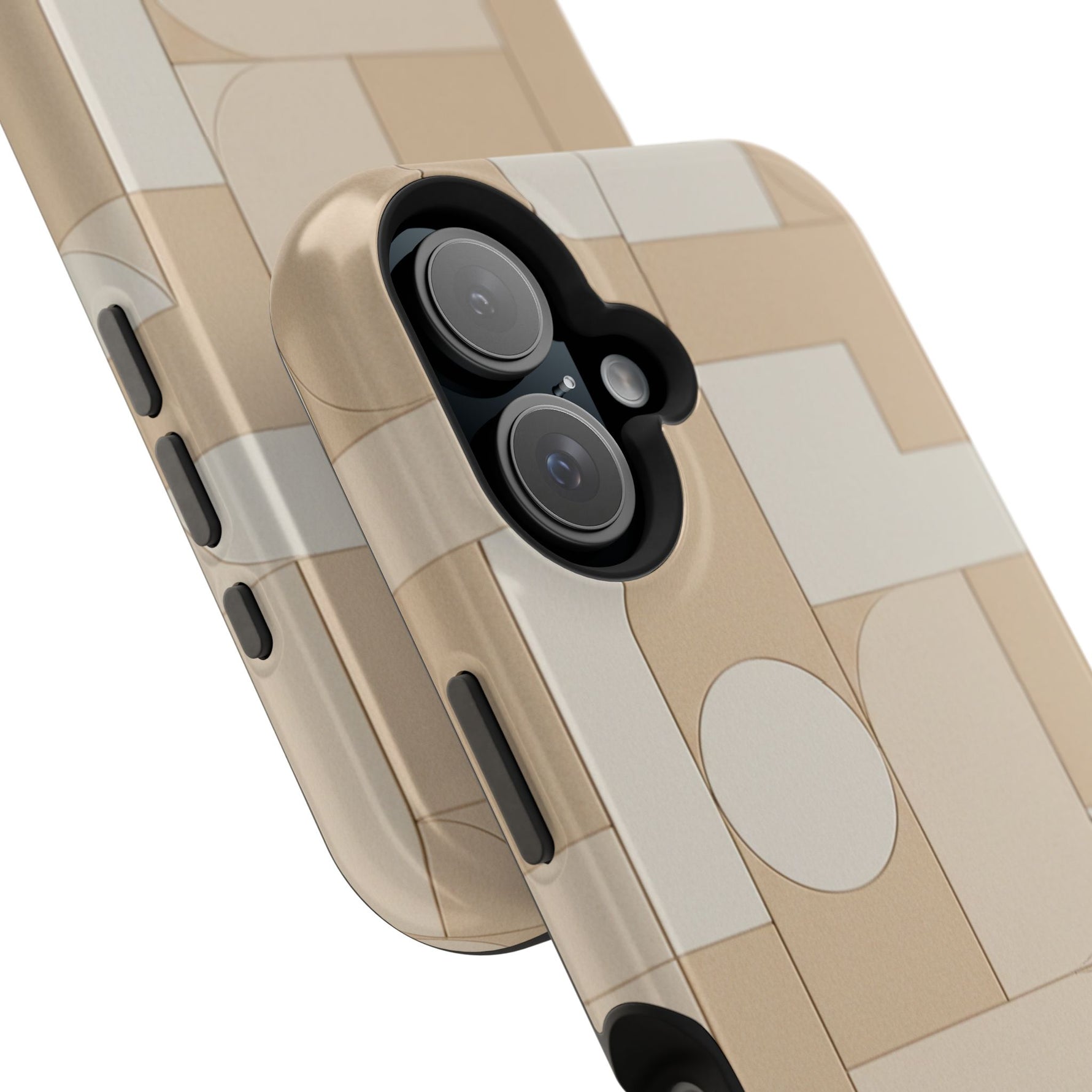 Geometric Beige Magnetic Impact-Resistant iPhone Case with Personalizable Quote and MagSafe Compatible