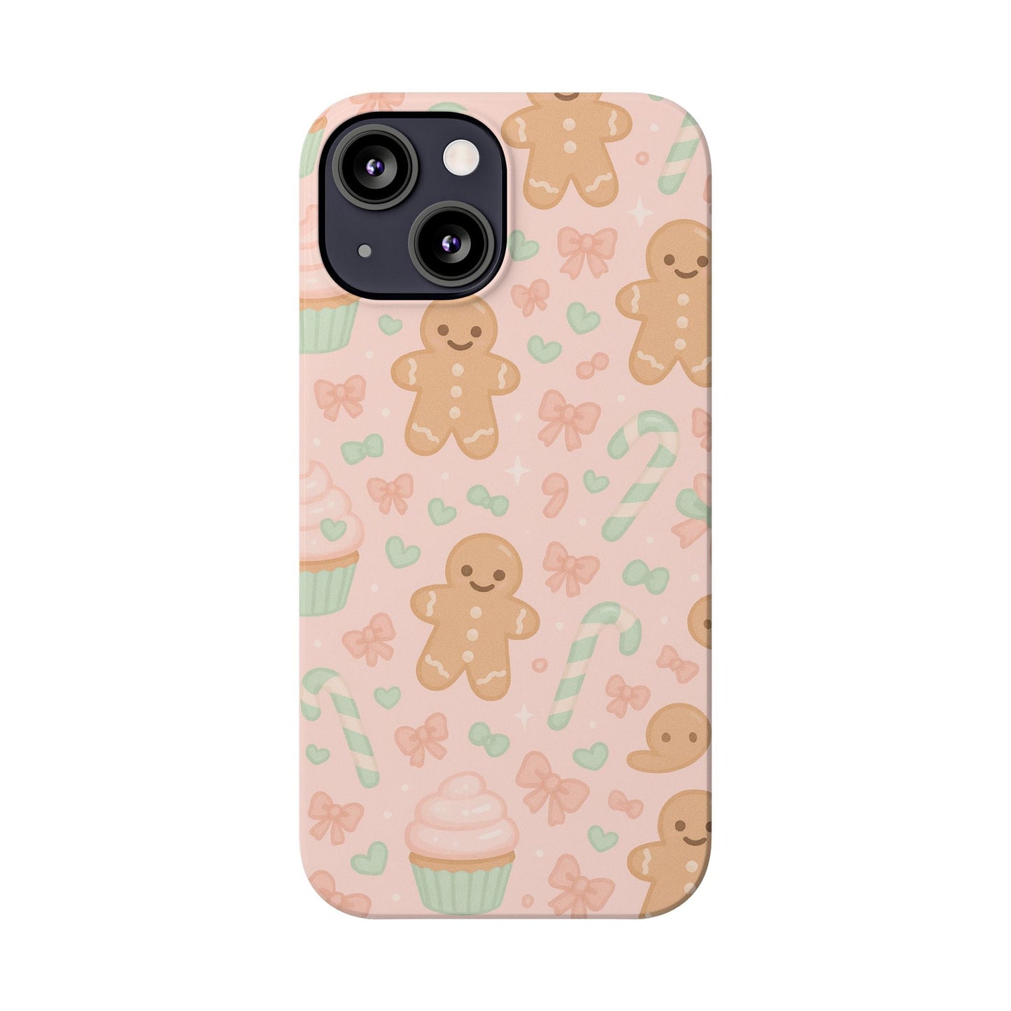 Gingerbread Holiday Slim iPhone Case — Cute Candy Cane & Cupcake Pattern