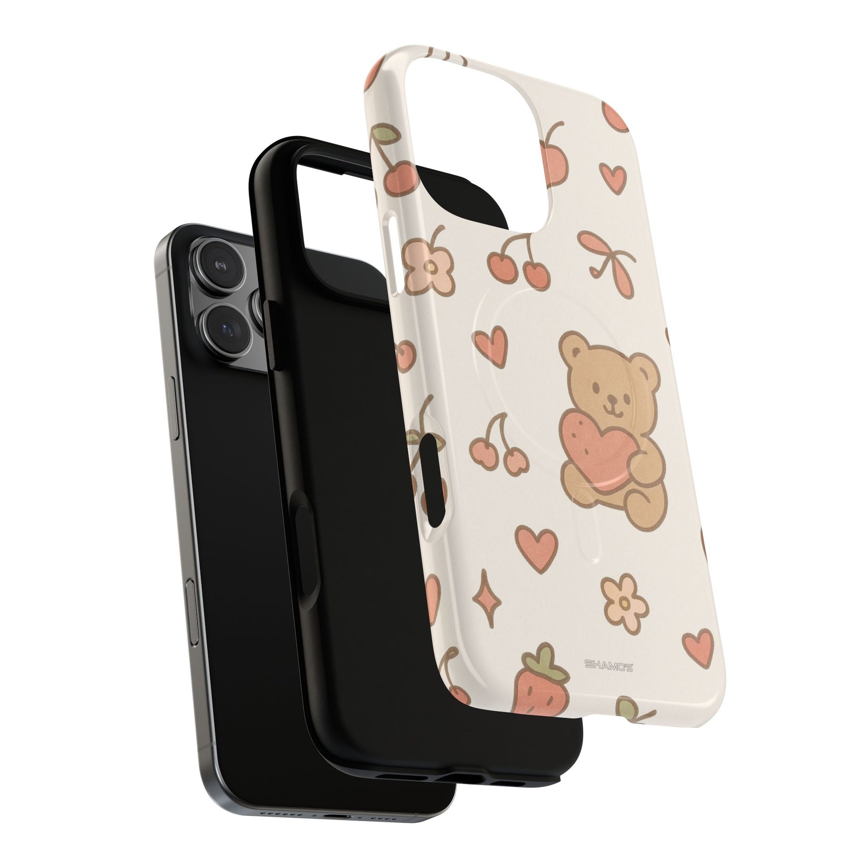 Teddy Berry Cozy Strawberry Pattern iPhone Case with MagSafe