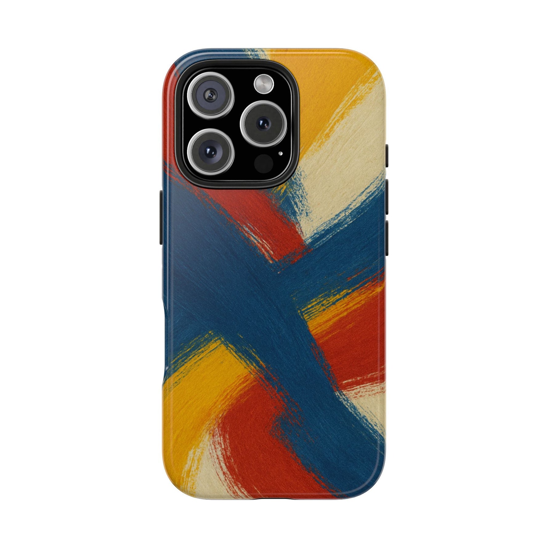 Abstract Brushstroke Tough Phone Case — Colorful Red, Blue & Yellow Protective Cover  Shamo's iPhone 16 Pro
